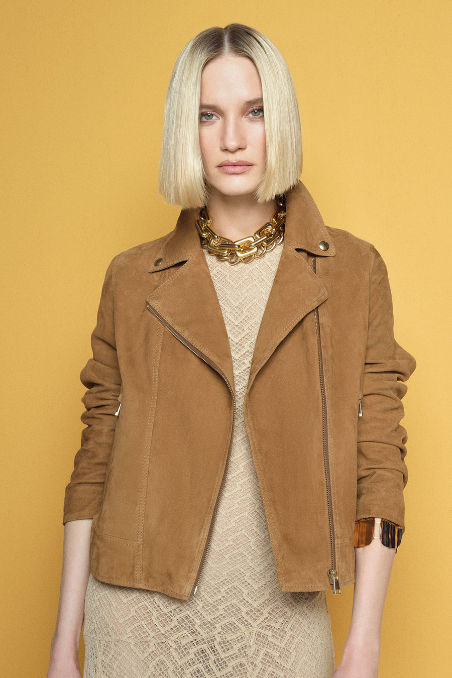 Alba Kadın Camel Biker Süet Deri Ceket 24WGD528210 | Derimod