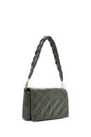 Women's Green Knitted Shoulder Bag with Printed Straps | Derimod