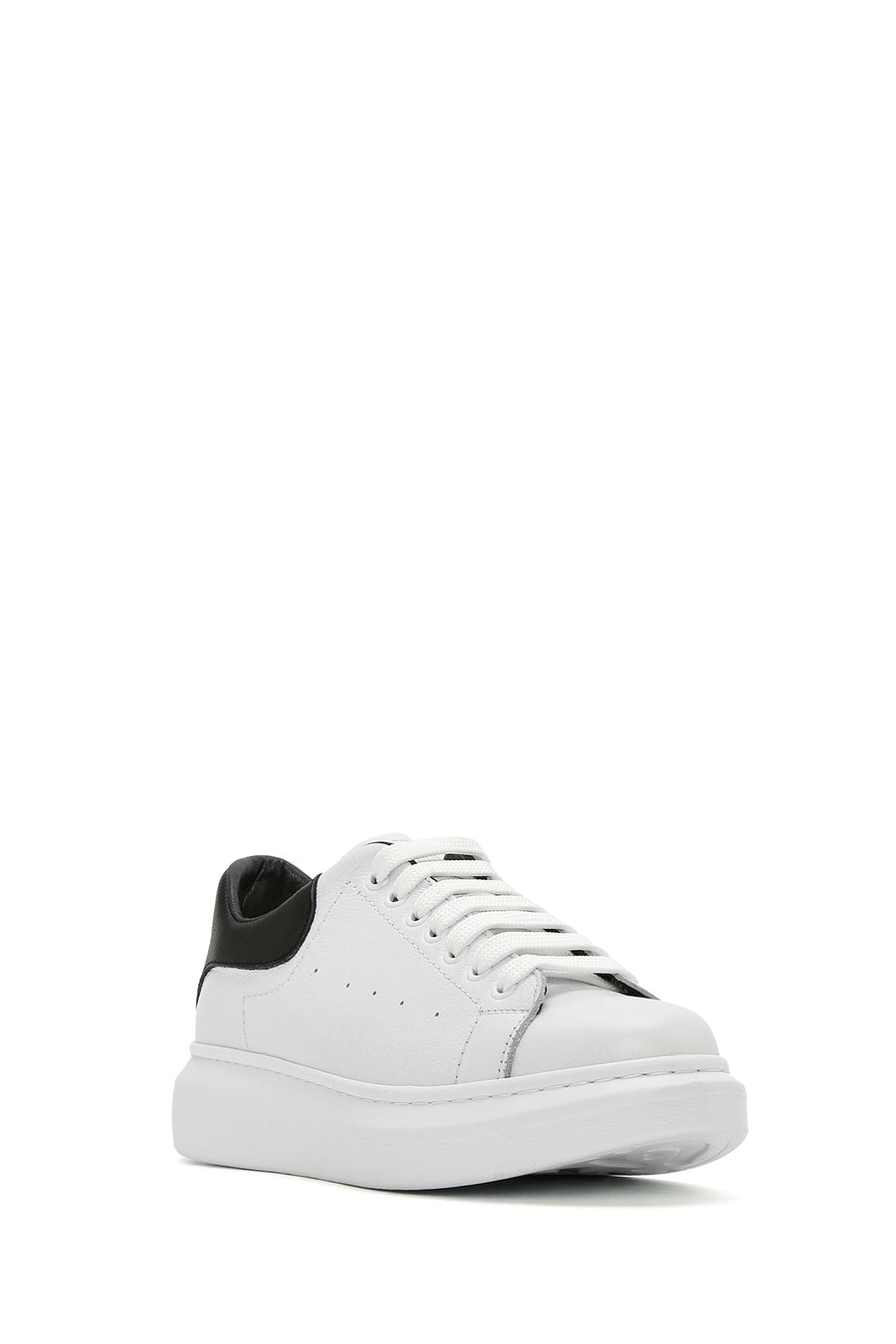 Men's White Lace-up Thick-Sole Leather Sneaker