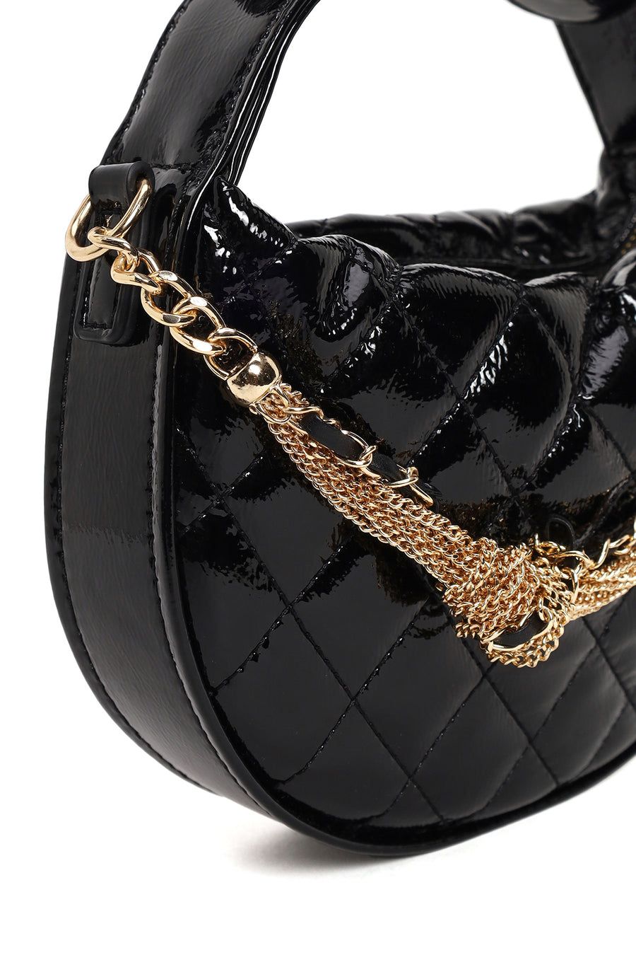 Woman Black Long-Strap Quilted Mini Evening Bag