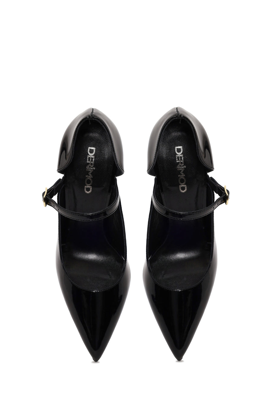 Woman Black Buckled High Thin-Heeled Patent Leather Leather Shoes
