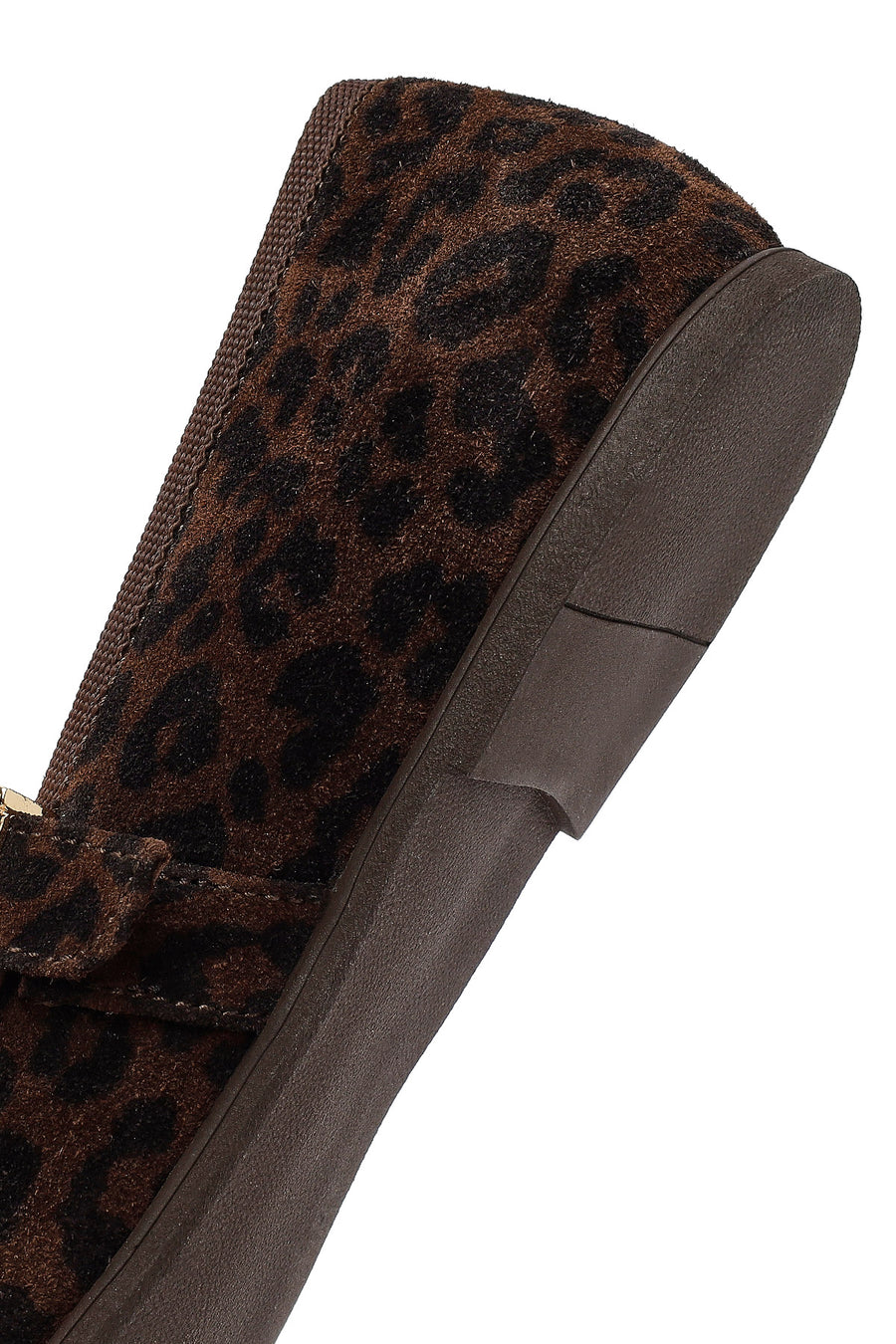Woman Brown Leopard Patterned Buckled Suede Leather Ballet Flat