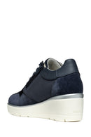 Geox Women's Navy Blue Ilde Thick Sole Lace Up Leather Sneaker | Derimod