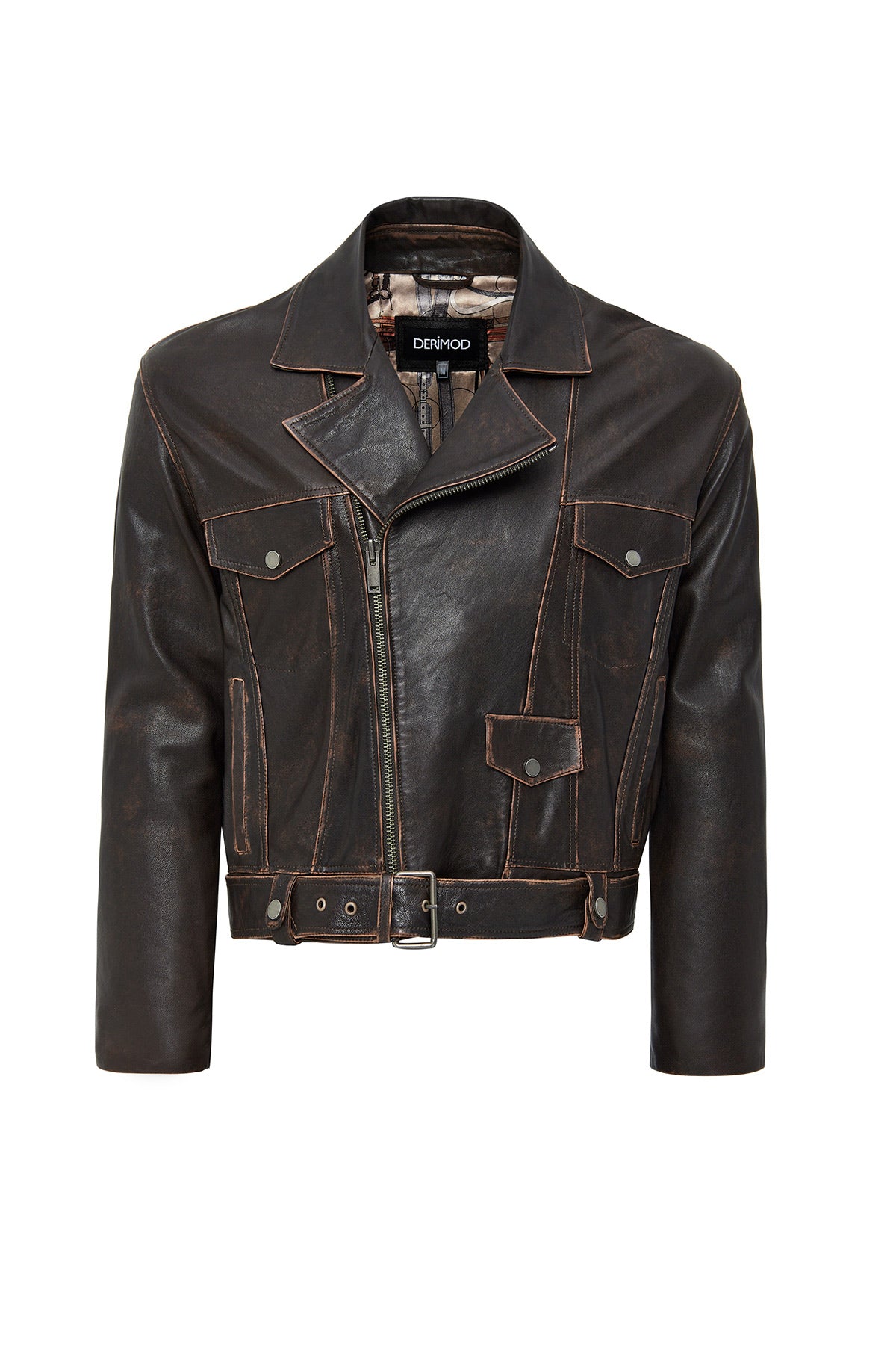 Lugano Kadın Kahverengi Vintage Biker Deri Ceket 24WGD5278VD | Derimod