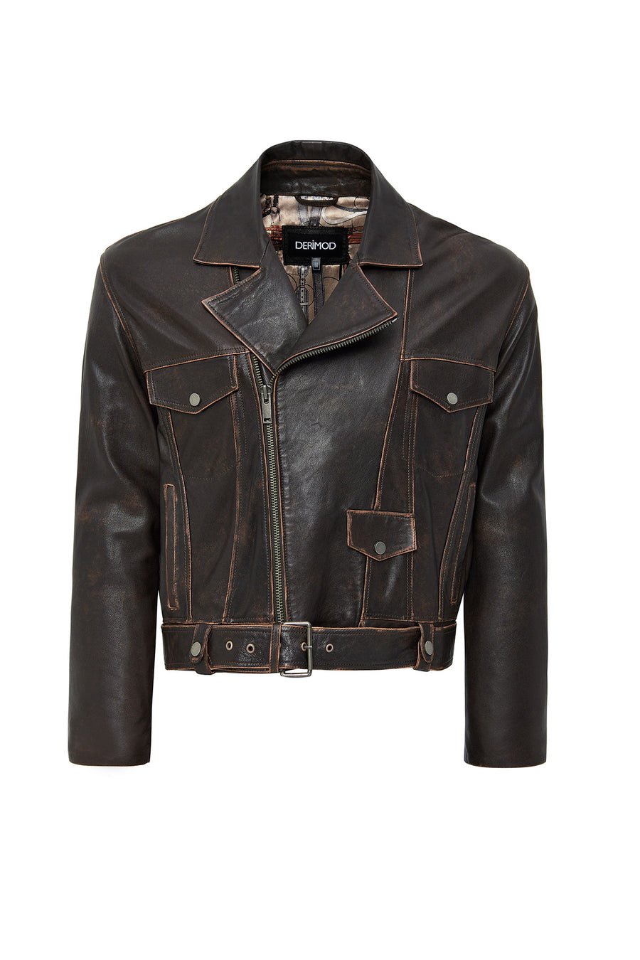 Lugano Women's Brown Vintage Biker Leather Jacket 24WGD5278VD | Derimod