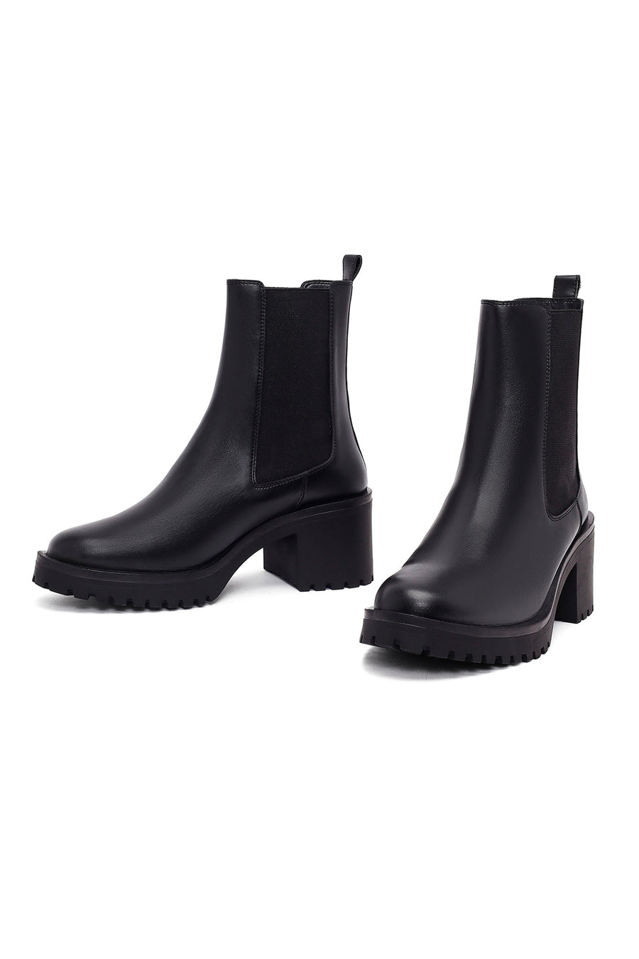 Woman Black Chunky-Heeled Chelsea Boots