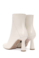 Women's Cream Zippered Thin Heel Leather Boots | Derimod