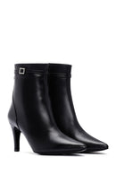 Women's Black Leather Buckle Thin Heeled Boots | Derimod