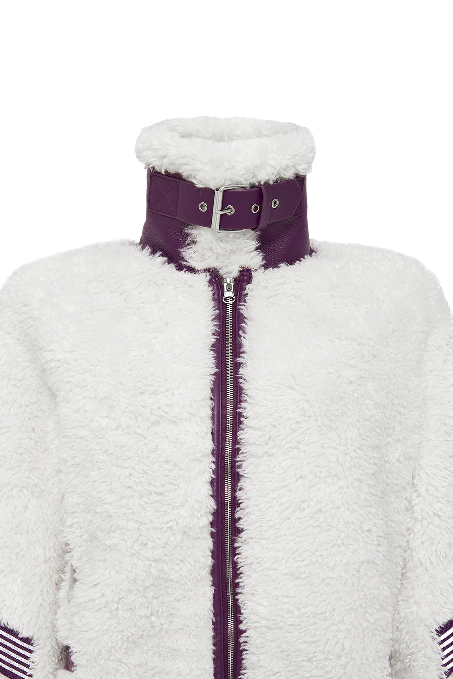 Meribel Women's Multicolored Purple Stripe Detail Teddy Coat