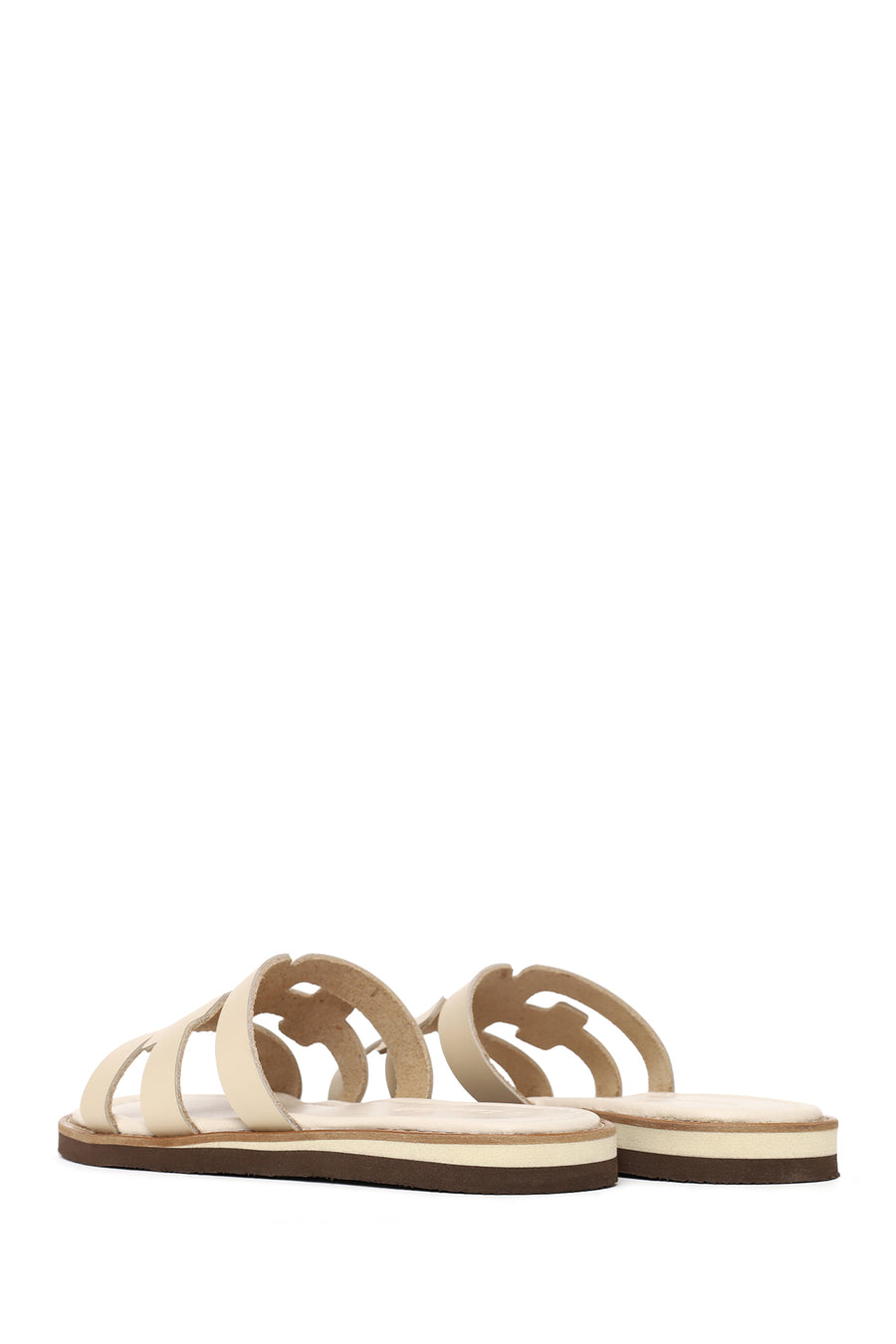 Women's Beige Leather Slippers