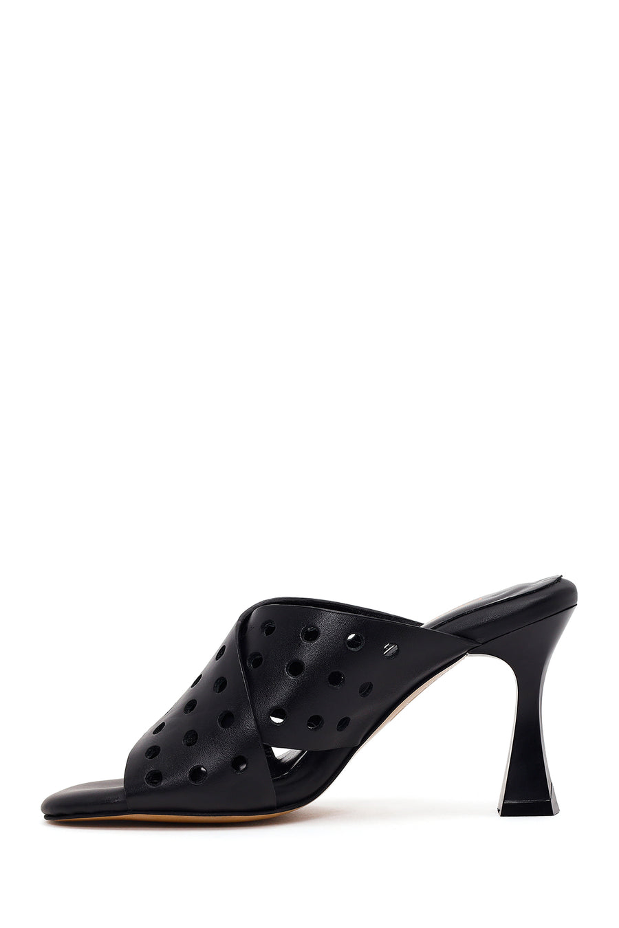 Woman Black Thick-Heeled Leather Slipper