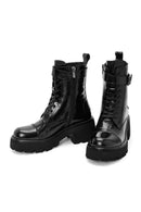 Women's Black Lace-Up Zippered Thick-Soled Leather Boots | Derimod