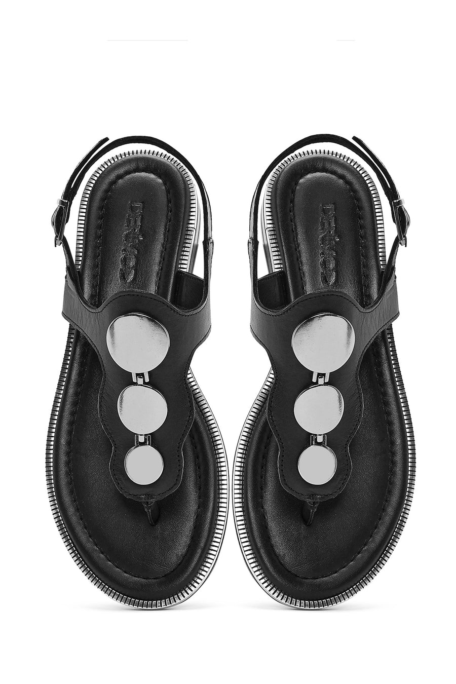 Women's Black Leather Flip-Flop Sandals