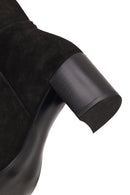 Woman Black Thick-Heeled Suede Boots | Derimod