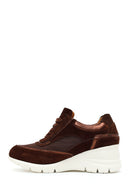 Woman Brown Lace-Up Wedge Suede Leather Sneaker | Derimod