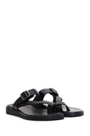 Women's Black Flip Flops Leather Slippers | Derimod