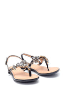 Women's Black Stone Flat Sandals | Derimod