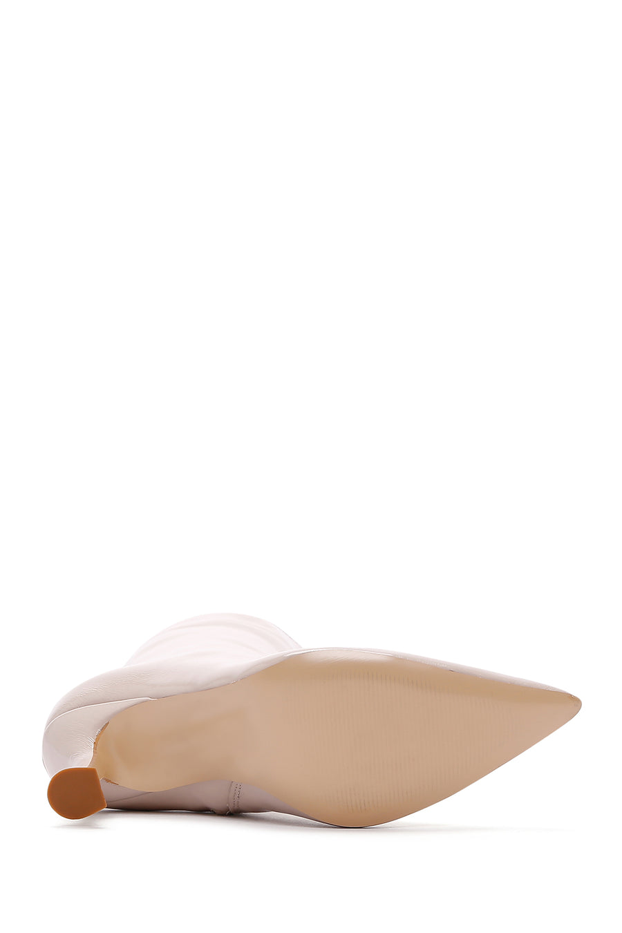 Women's Beige Patent Leather Thin Heeled Boots