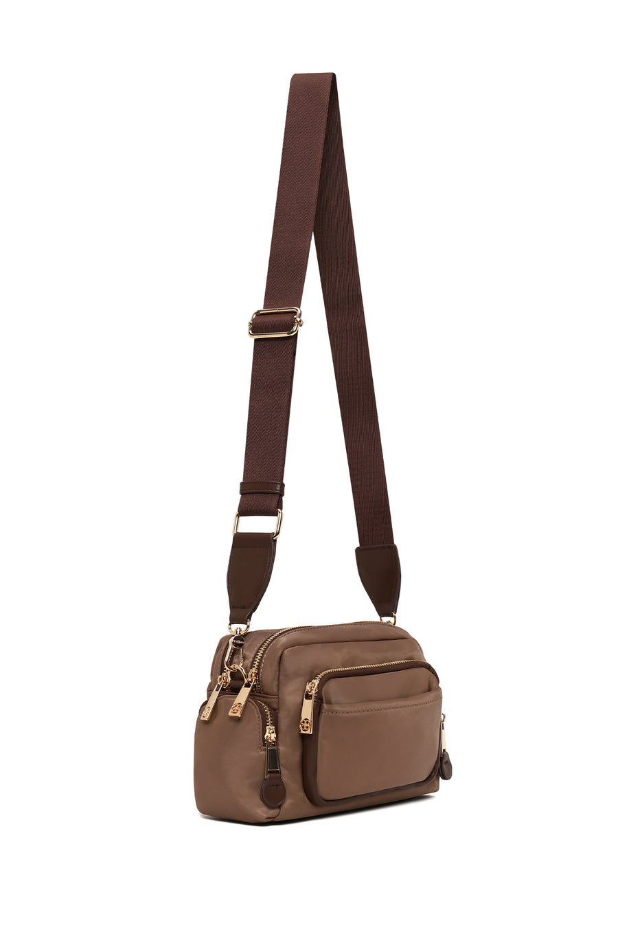 Woman Brown Fabric Mini Crossbody Bag