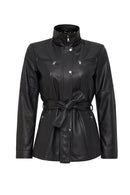 Rebecca Women's Black Fur Collar Leather Coat | Derimod