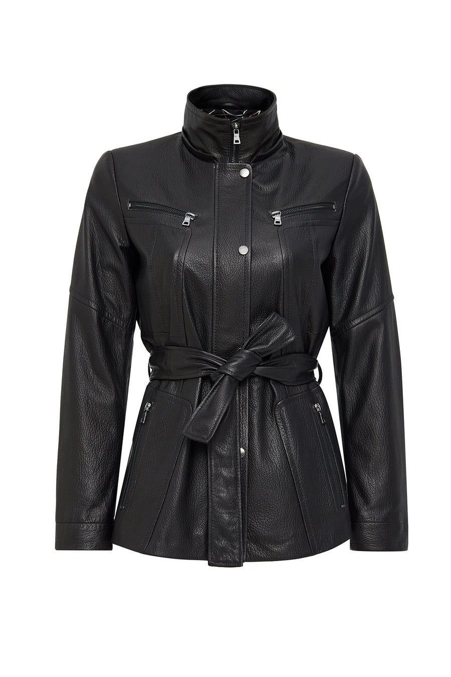 Rebecca Women's Black Fur Collar Leather Coat