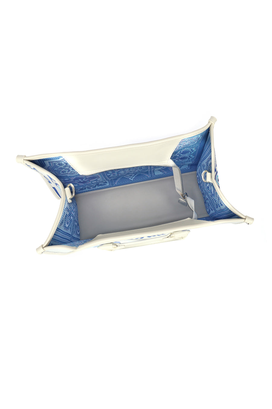 Woman Blue Long Strap Patterned Fabric Shoulder Bag