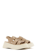 Women's Brown Thick Soled Suede Leather Sandals | Derimod