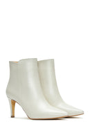 Women's Beige Leather Zippered Heeled Classic Boots | Derimod