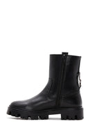 Women's Black Leather Zipper Classic Boots | Derimod