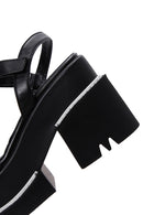 Kadın Siyah Deri Platform Topuklu Sandalet | Derimod