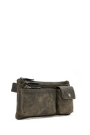 Men's Khaki Leather Waist Bag | Derimod