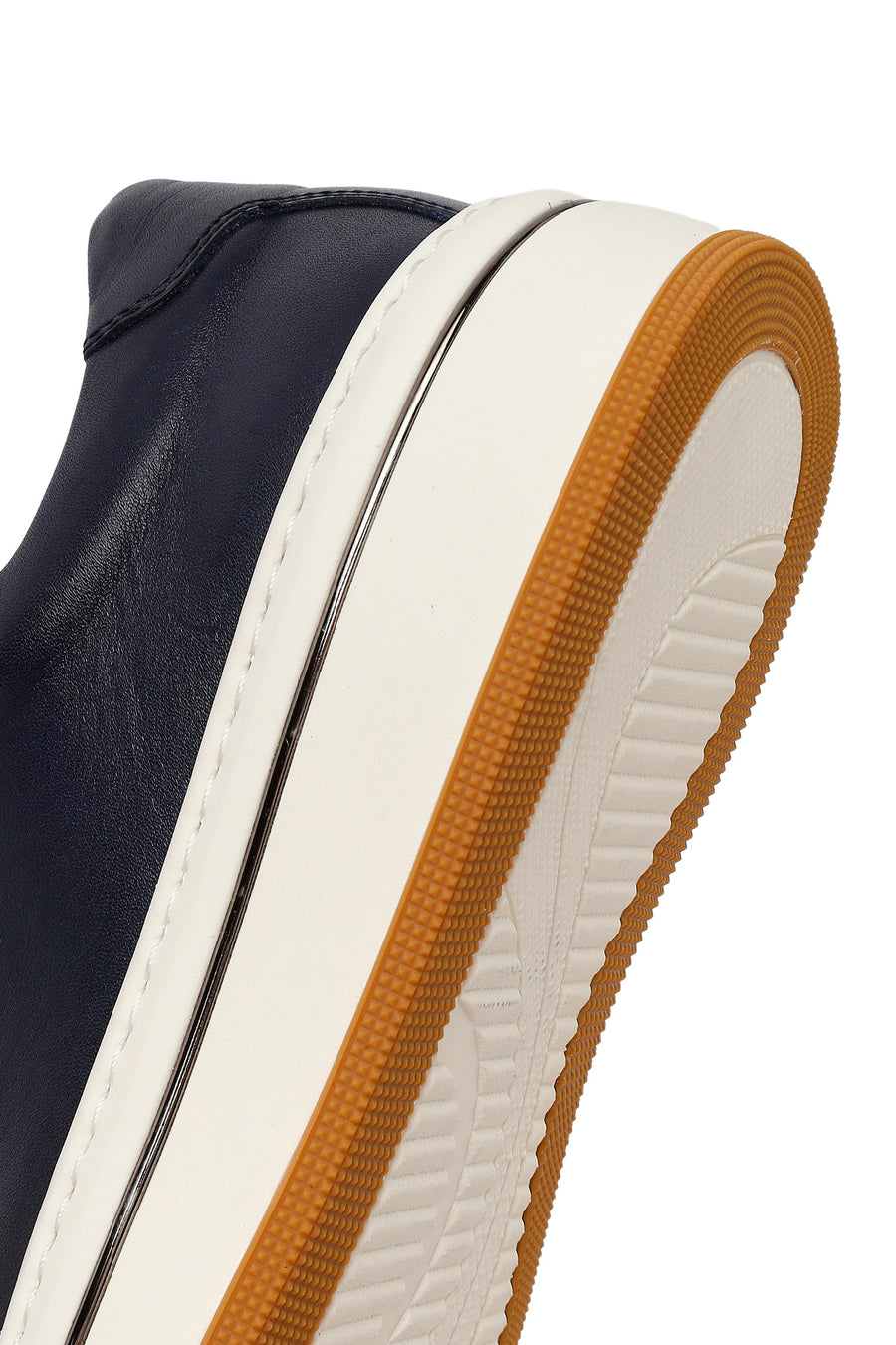 Men's Navy Blue Lace-up Thick-Sole Leather Sneaker