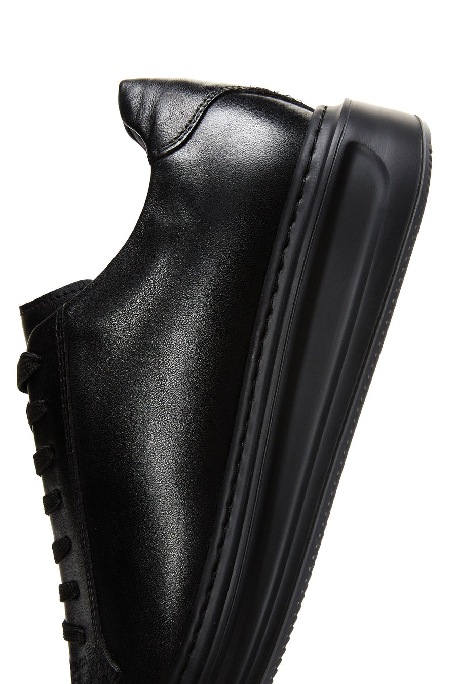 Men's Black Leather Thick Soled Sneaker