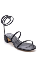 Women's Suede Leather Stone Heeled Sandals | Derimod