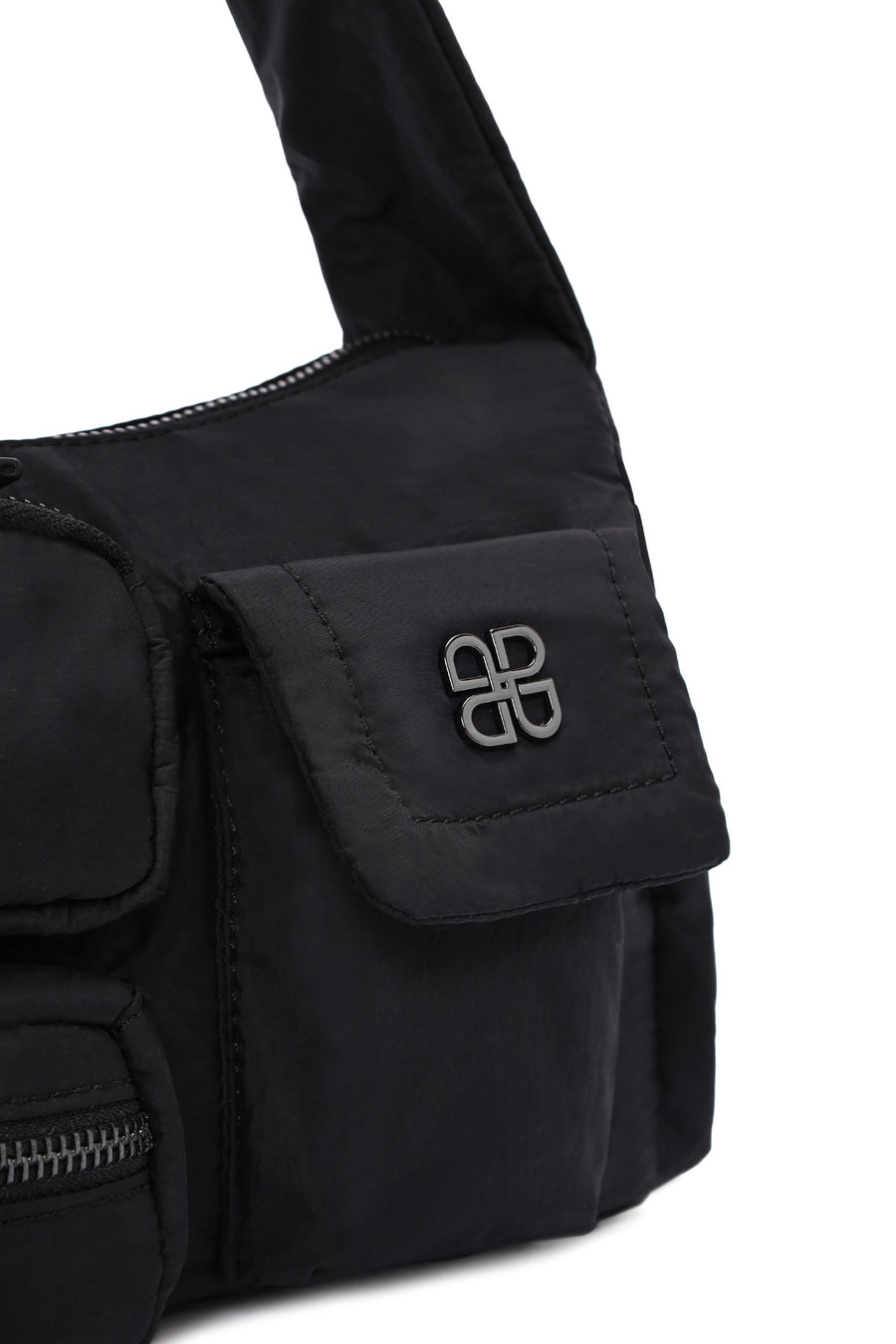 Women Black Long Strap Fabric Shoulder Bag