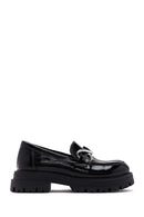 Women's Black Patent Leather Masculine Loafer | Derimod