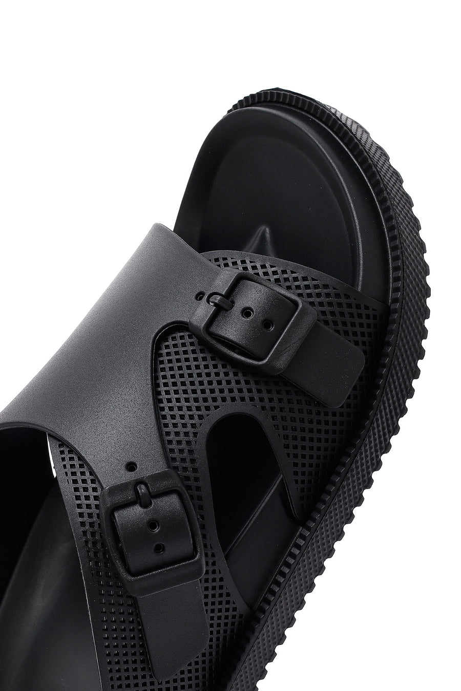 Men's Black Buckled Slippers