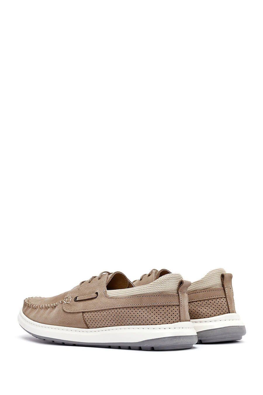 Men's Beige Lace-Up Chunky Sole Nubuck Leather Casual Shoes