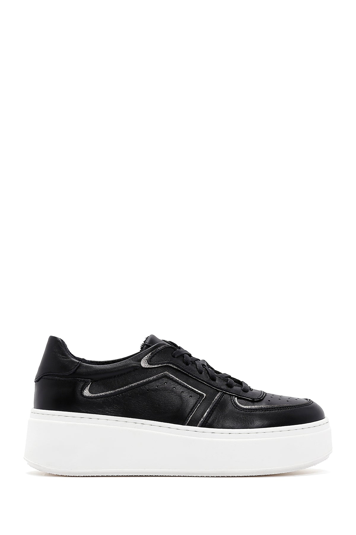 Women's Black Leather Thick Soled Sneaker 23WFD380418 | Derimod