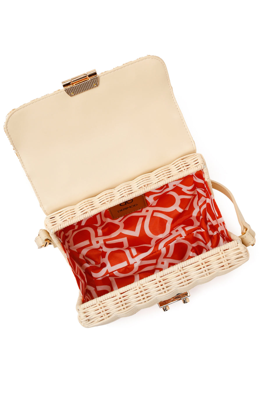 Woman Beige Long-Strap Stone-Embellished Woven Mini Crossbody Bag
