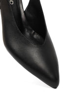 Women's Black Open Back Chunky Heel Leather Shoes | Derimod