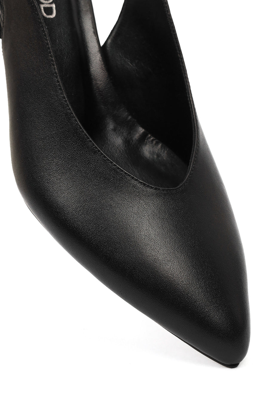 Women's Black Open Back Chunky Heel Leather Shoes