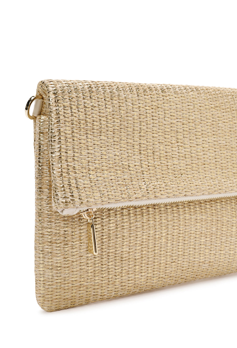 Women's Beige Chain Strap Woven Clutch Bag