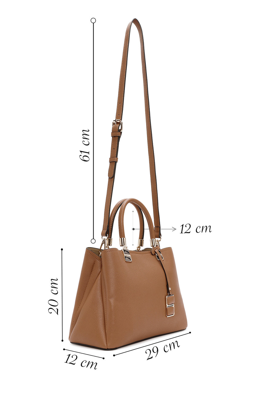 Women's Tan Long Strap Handbag with Accessory Detail