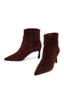 Woman Brown Thin-Heeled Suede Boots | Derimod