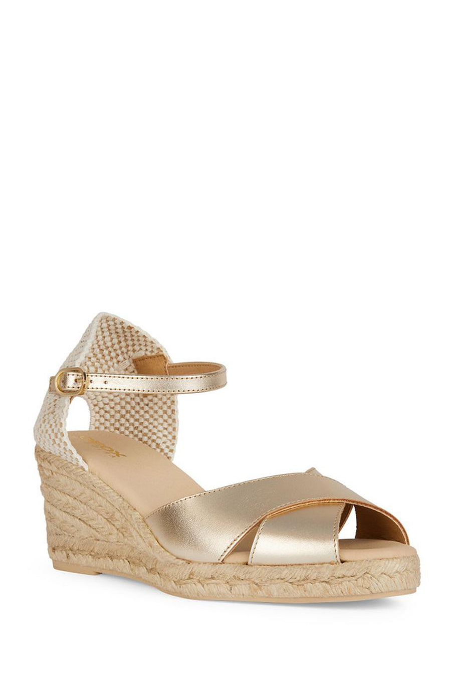 Geox Women's Gold Gelsa Ankle Strap Wedge Heel Espadrille