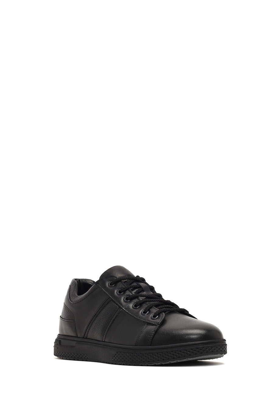 Erkek Siyah Bağcıklı Deri Casual Sneaker