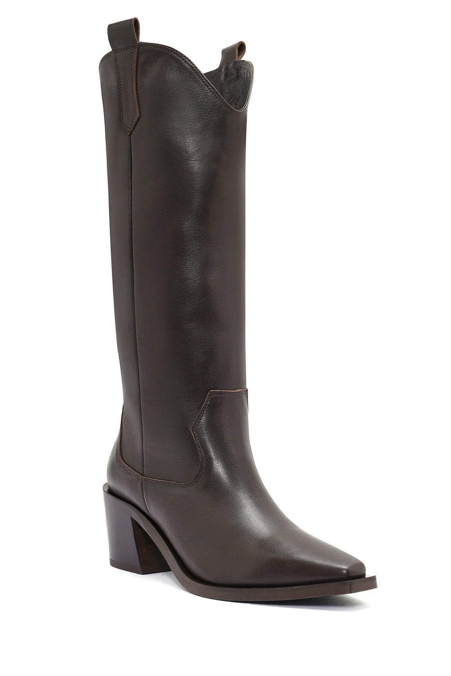 Women's Brown Chunky Heel Leather Cowboy Boots