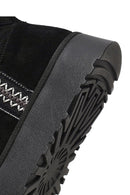 Women's Black Thick-Soled Patterned Suede Leather Teddy Boot | Derimod
