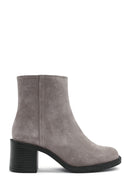 Women's Mink Zippered Thick Heel Suede Leather Boots | Derimod